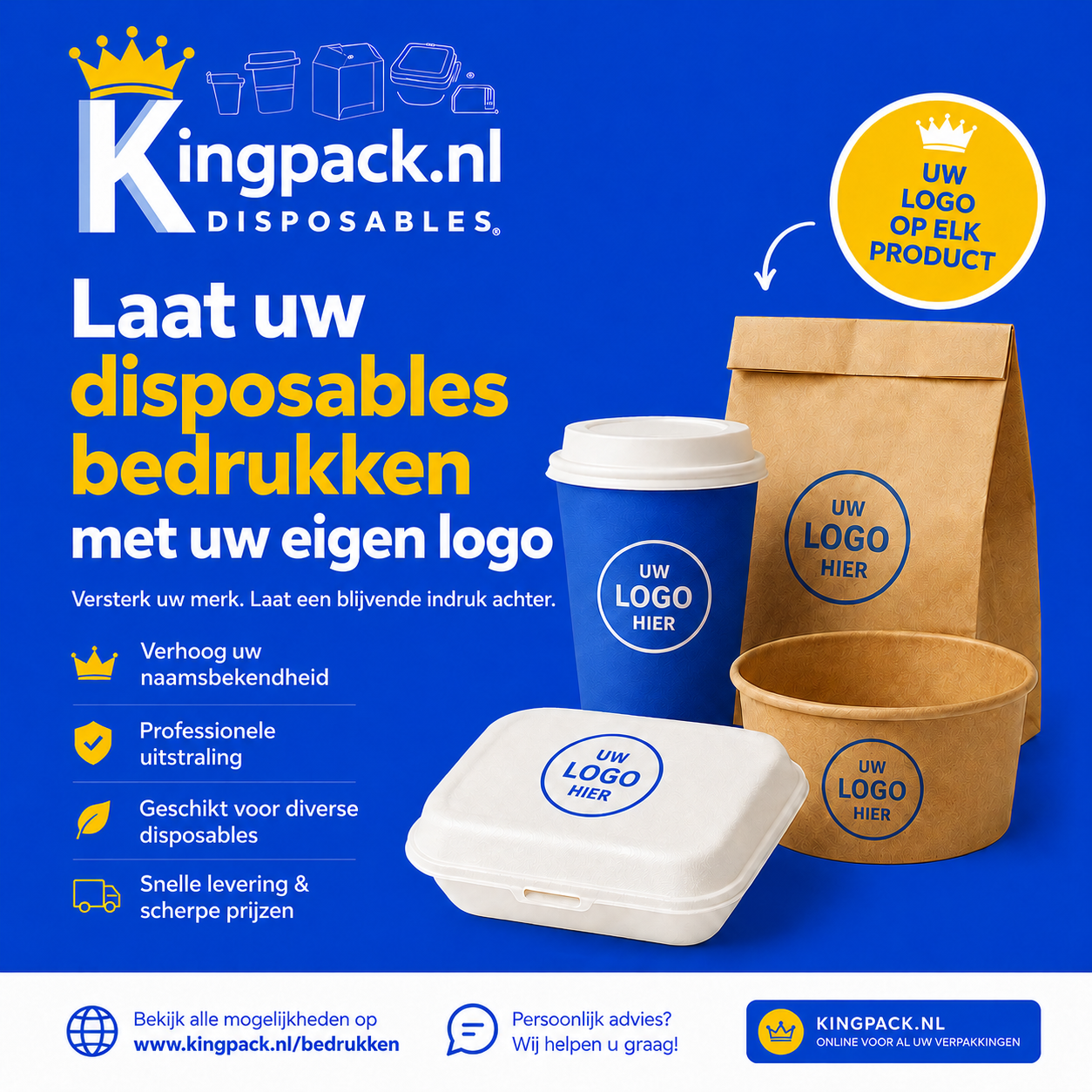 KingPack disposables bedrukken met logo op bekers, tassen, bakjes en verpakkingen
